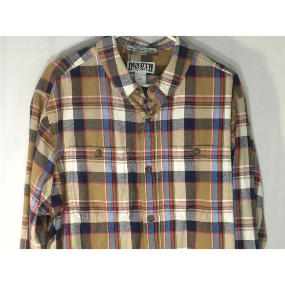 Duluth Shirt Mens XL Brown Blue Plaid Free Swingin Flannel Slim Fit Button 64507 - Picture 4 of 10